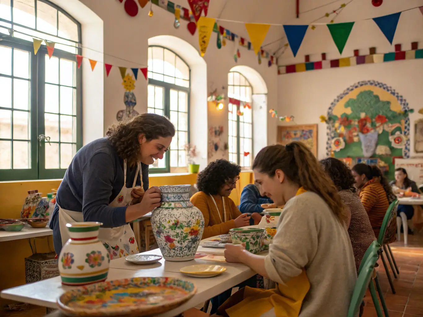 A vibrant image of a community event held at the chapel, featuring local residents participating in a cultural activity or workshop.